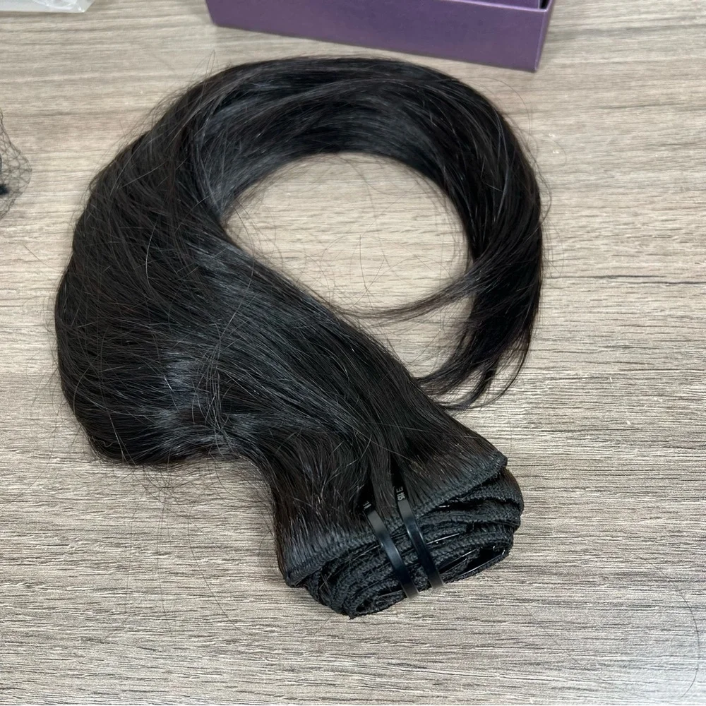 LUVME Natural Black Remy Human Hair 18 Inch Clip In Hair Extensions